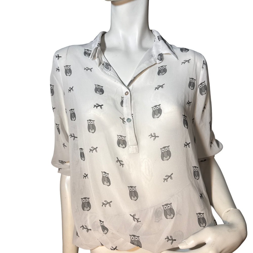 Women's White Owl Print Blouse by Shana for the revolution shos